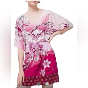 White House Black Market Kimono Sleeve Smocked Waist Jersey Dress Vneck M